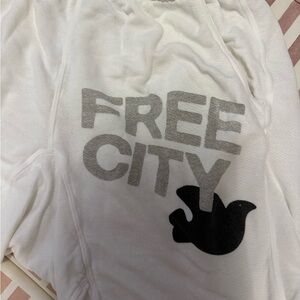 Free City White Sweat Shorts with Dove Graphic
